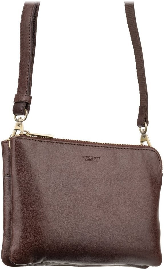 Горизонтальна шкіряна сумка на плече коричневого кольору Visconti Eden 69189