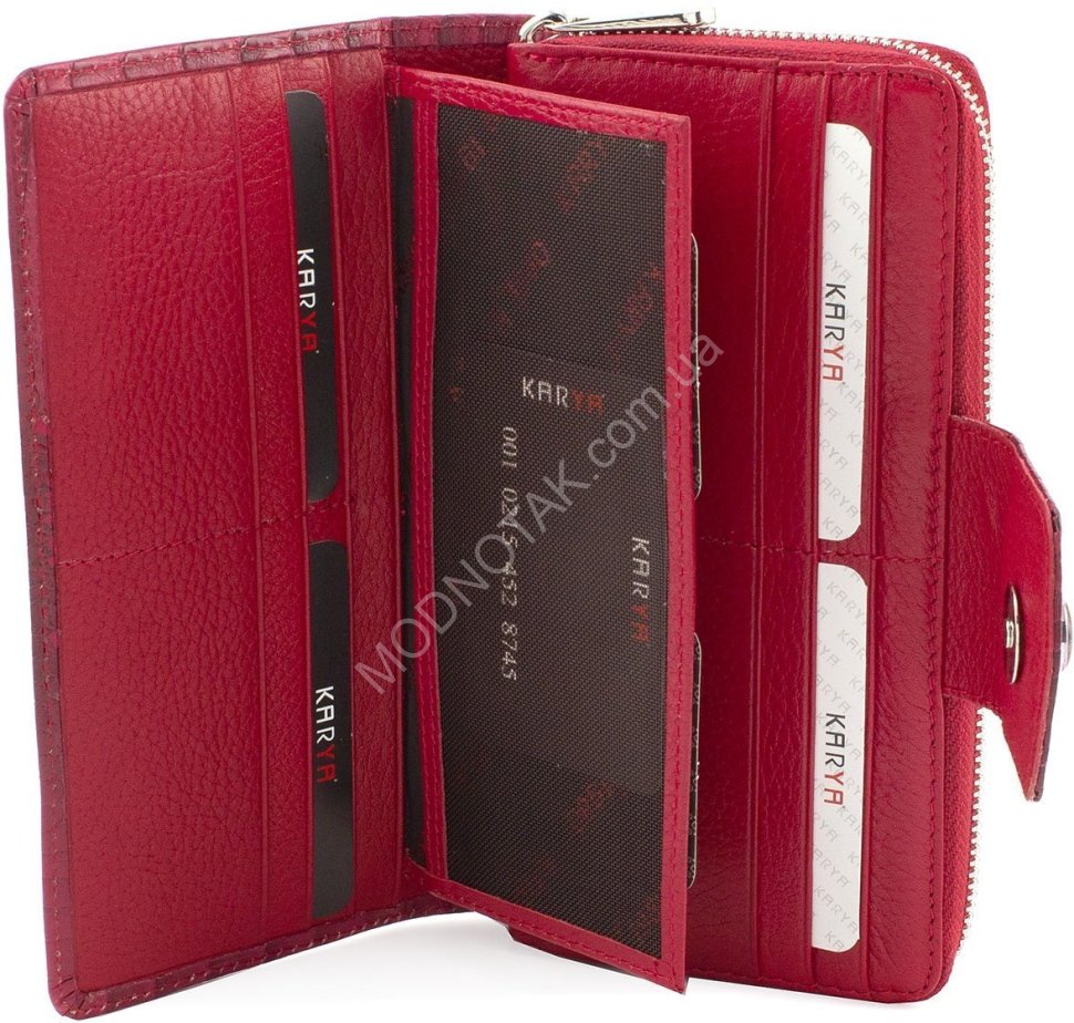 Червоний жіночий гаманець великого розміру на два автономних відділа KARYA (15590)
