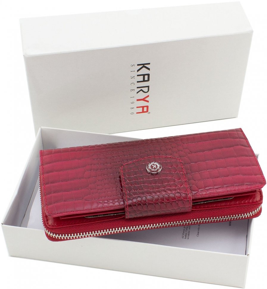 Червоний жіночий гаманець великого розміру на два автономних відділа KARYA (15590)