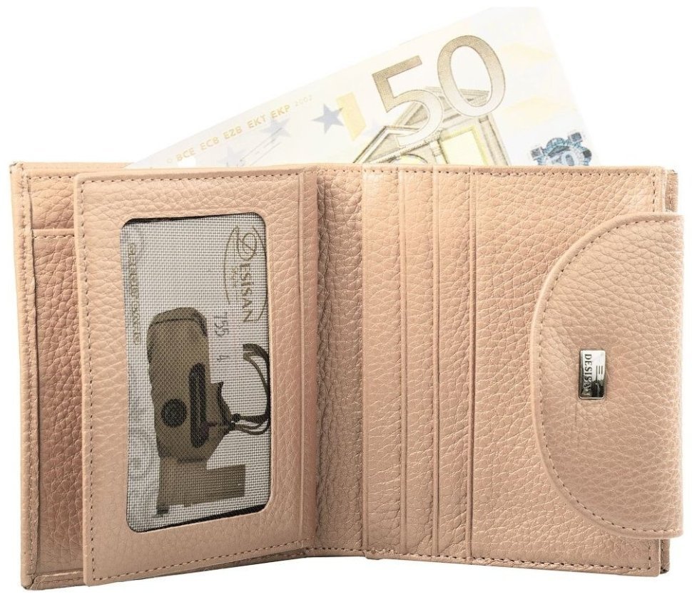 Компактний жіночий гаманець із натуральної фактурної шкіри Desisan 80290 бежевого кольору modnotak фото №3