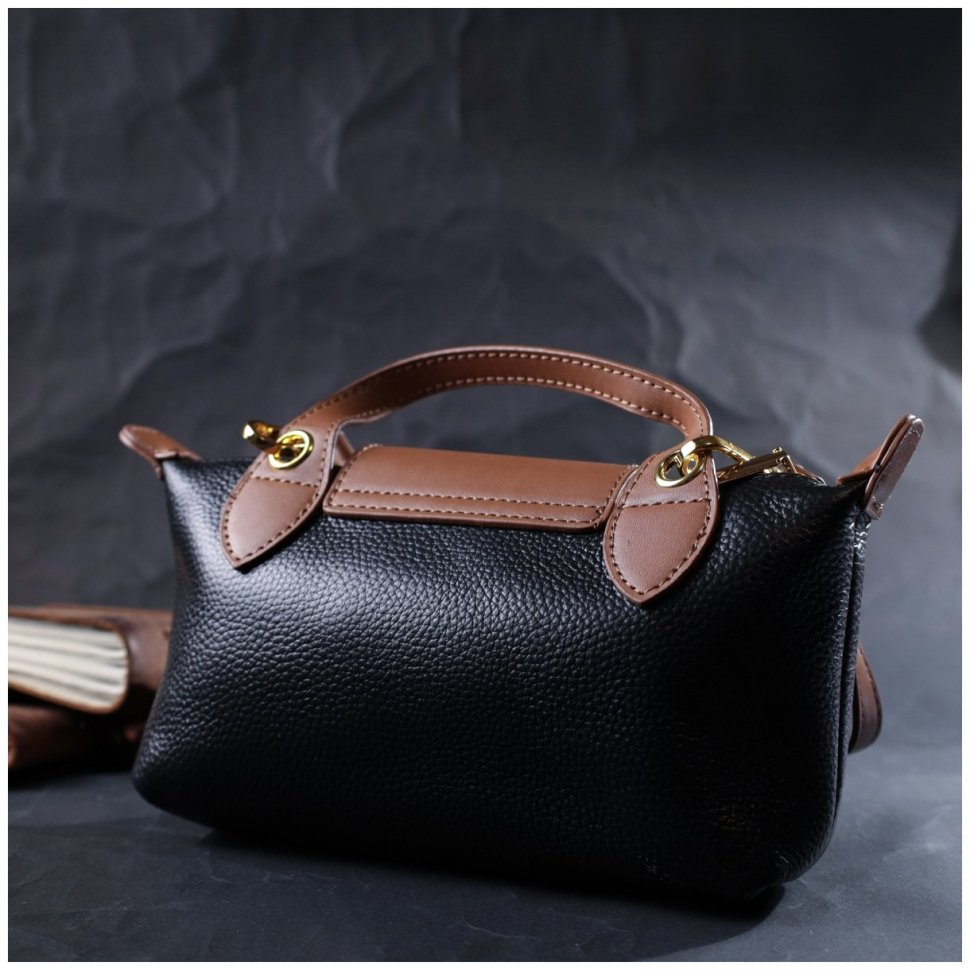 Горизонтальна жіноча сумка з натуральної шкіри чорного кольору Vintage 2422252