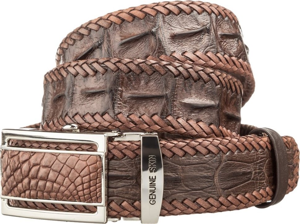 Мужской ремень-автомат из коричневой кожи крокодила CROCODILE LEATHER (024-18600) modnotak фото №1