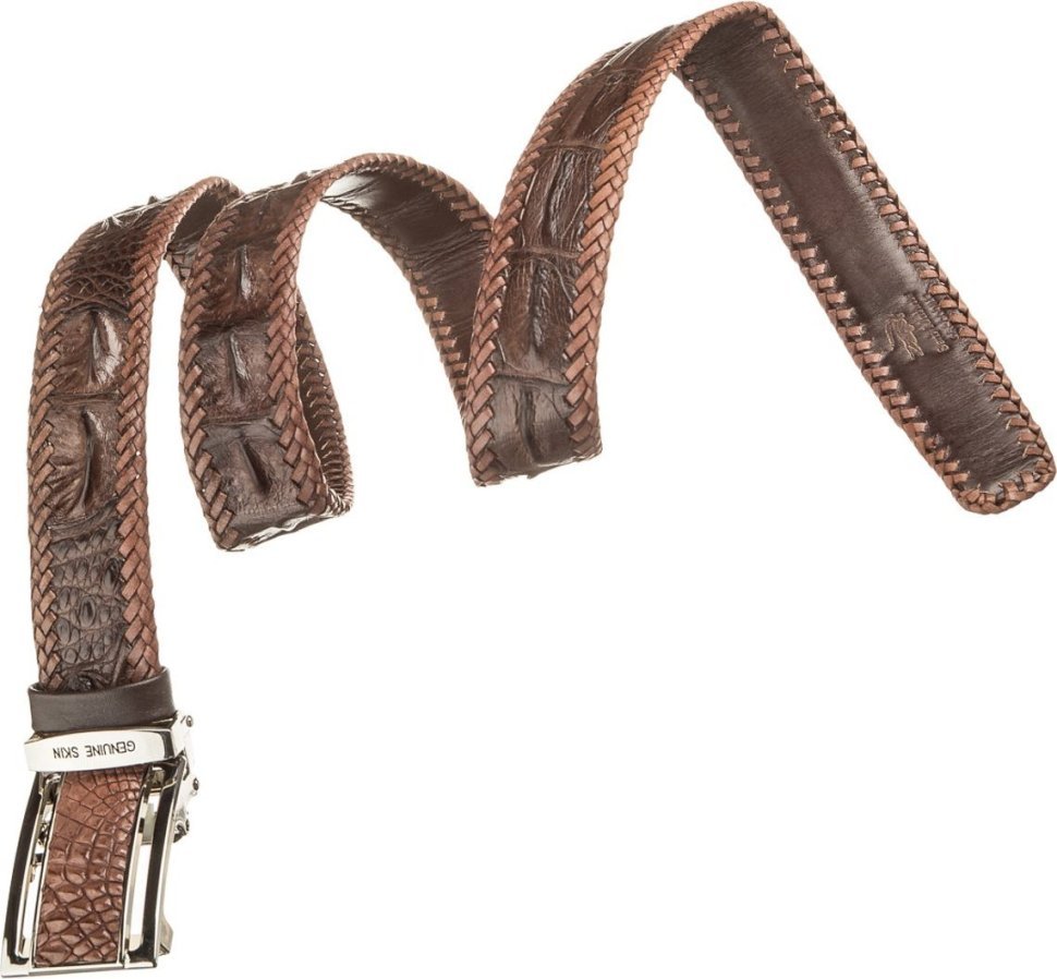 Мужской ремень-автомат из коричневой кожи крокодила CROCODILE LEATHER (024-18600) modnotak фото №3