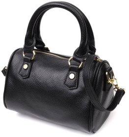Стильна жіноча сумка з натуральної шкіри чорного кольору з двома ручками Vintage 2422353