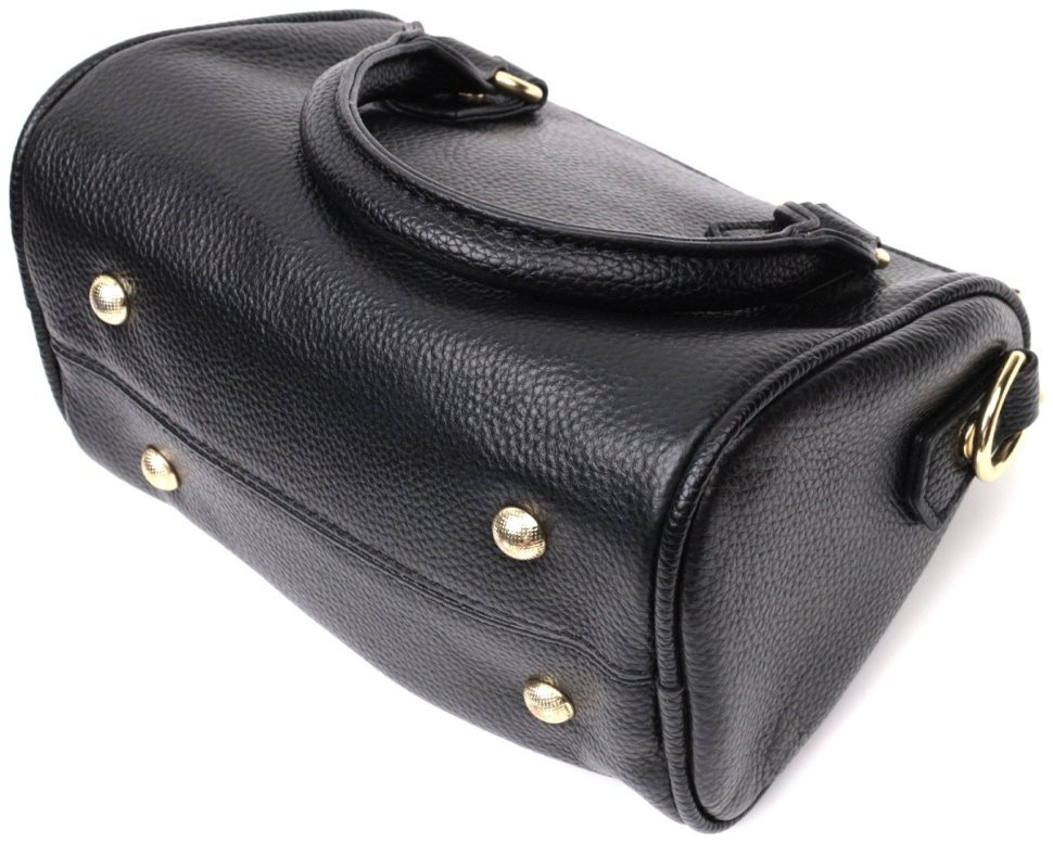 Стильна жіноча сумка з натуральної шкіри чорного кольору з двома ручками Vintage 2422353