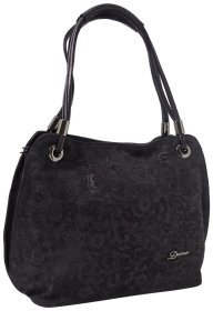 Женская вместительная кожаная сумка черного цвета с узором Desisan 81090