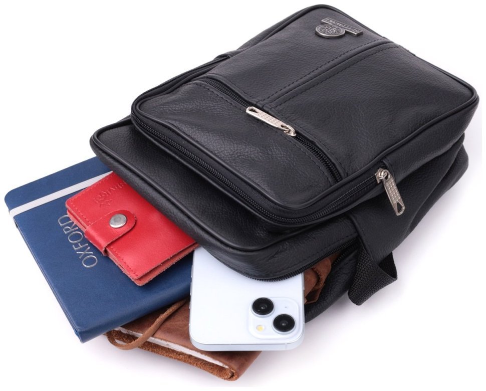 Містка недорога чоловіча шкіряна сумка чорного кольору Vintage Style 91290 modnotak фото №8