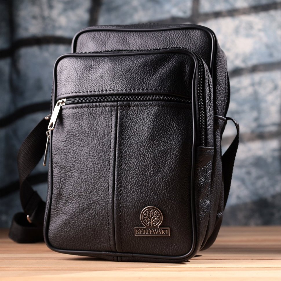 Містка недорога чоловіча шкіряна сумка чорного кольору Vintage Style 91290 modnotak фото №9