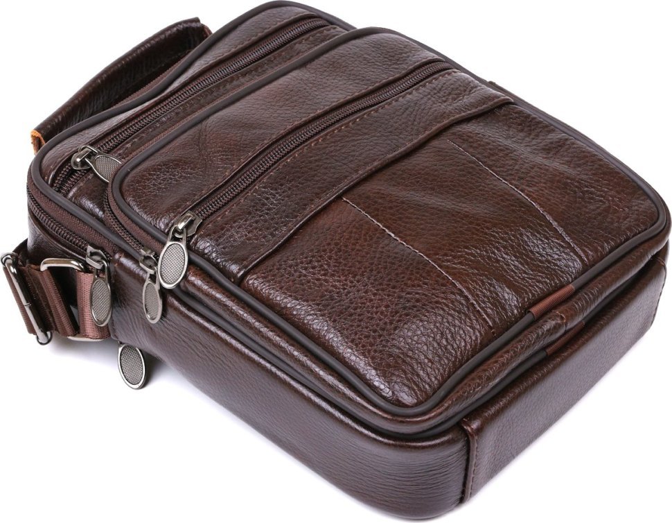 Недорога чоловіча сумка з натуральної шкіри темно-коричневого кольору з ручкою Vintage (20473)
