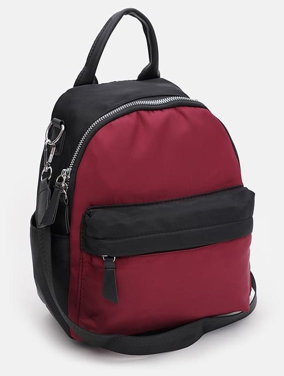 Женский текстильный рюкзак-сумка среднего размера в бордово-черном цвете Monsen 71790