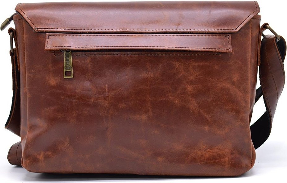 Коричнева сумка-месенджер середнього розміру із вінтажної шкіри з клапаном TARWA (19941)