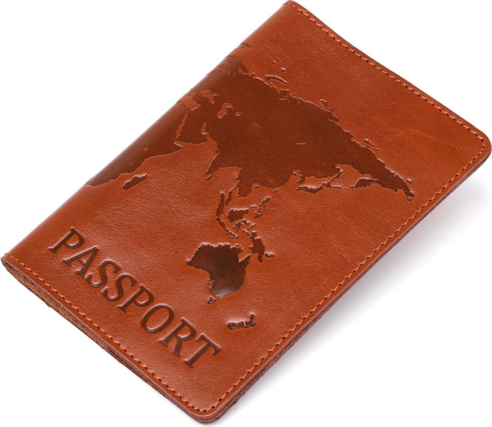 Коричнева обкладинка на паспорт із натуральної шкіри з картою світу Shvigel (2413919)