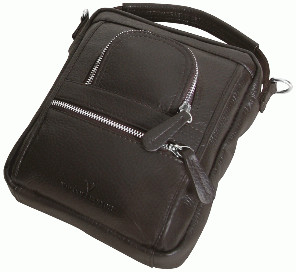 Чоловіча барсетка з фактурної шкіри із ручкою для носіння Vip Collection 102390 коричнева фото №4 Чоловіча барсетка з фактурної шкіри із ручкою для носіння Vip Collection 102390 коричнева modnotak фото №4