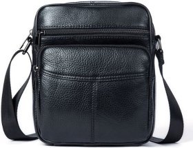 Вертикальна чоловіча чорна сумка з натуральної шкіри Vintage (14909)