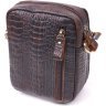 Маленькая коричневая мужская сумка из натуральной кожи с тиснением под крокодила Vintage (2421300) - 2