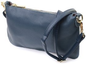 Кожаная женская сумка-клатч с двумя ремнями Vintage 22646 Синяя