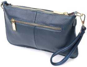 Кожаная женская сумка-клатч с двумя ремнями Vintage 22646 Синяя