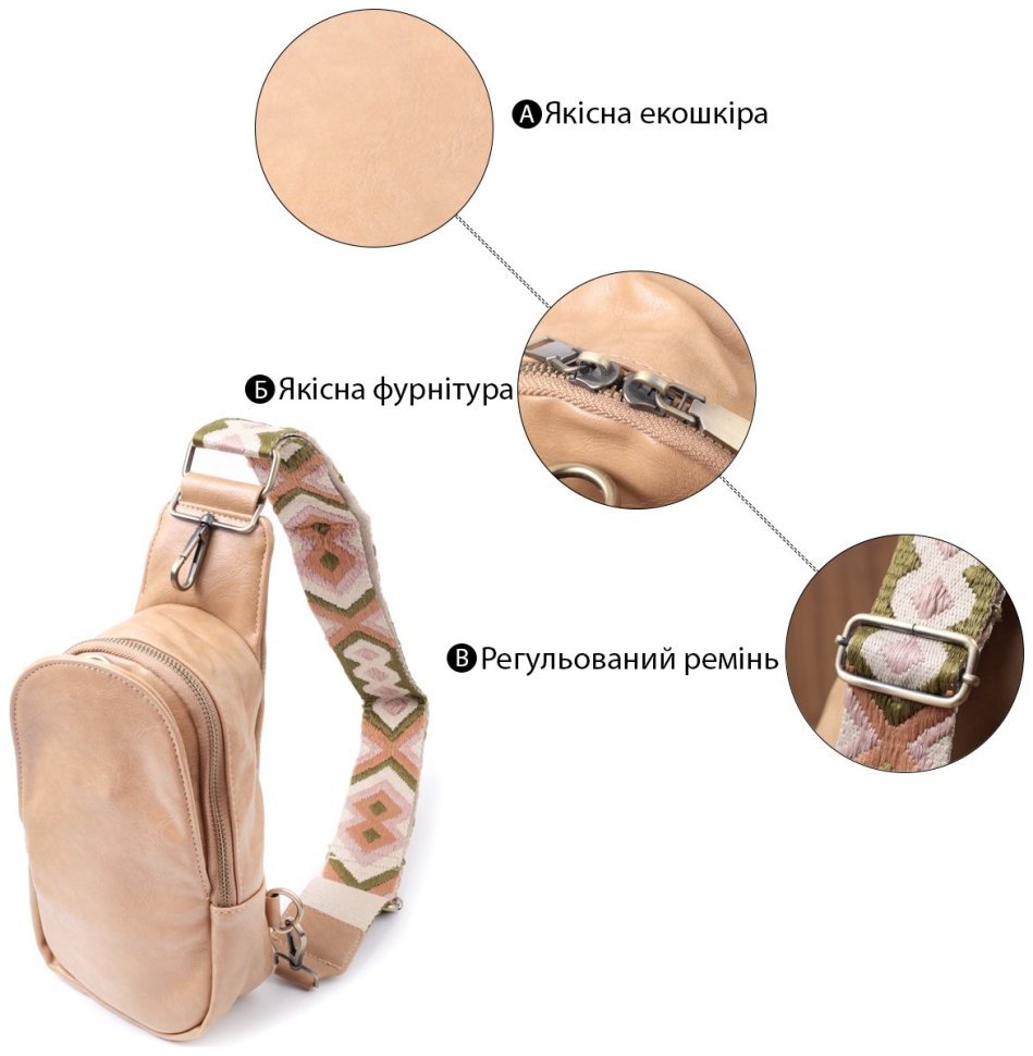 Женская сумка через плечо из экокожи Vintage 22790 Светло-коричневая фото №4 Женская сумка через плечо из экокожи Vintage 22790 Светло-коричневая modnotak фото №4