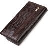 Довгий коричневий жіночий гаманець з натуральної шкіри з тисненням під крокодила CANPELLINI (2421726) - 2