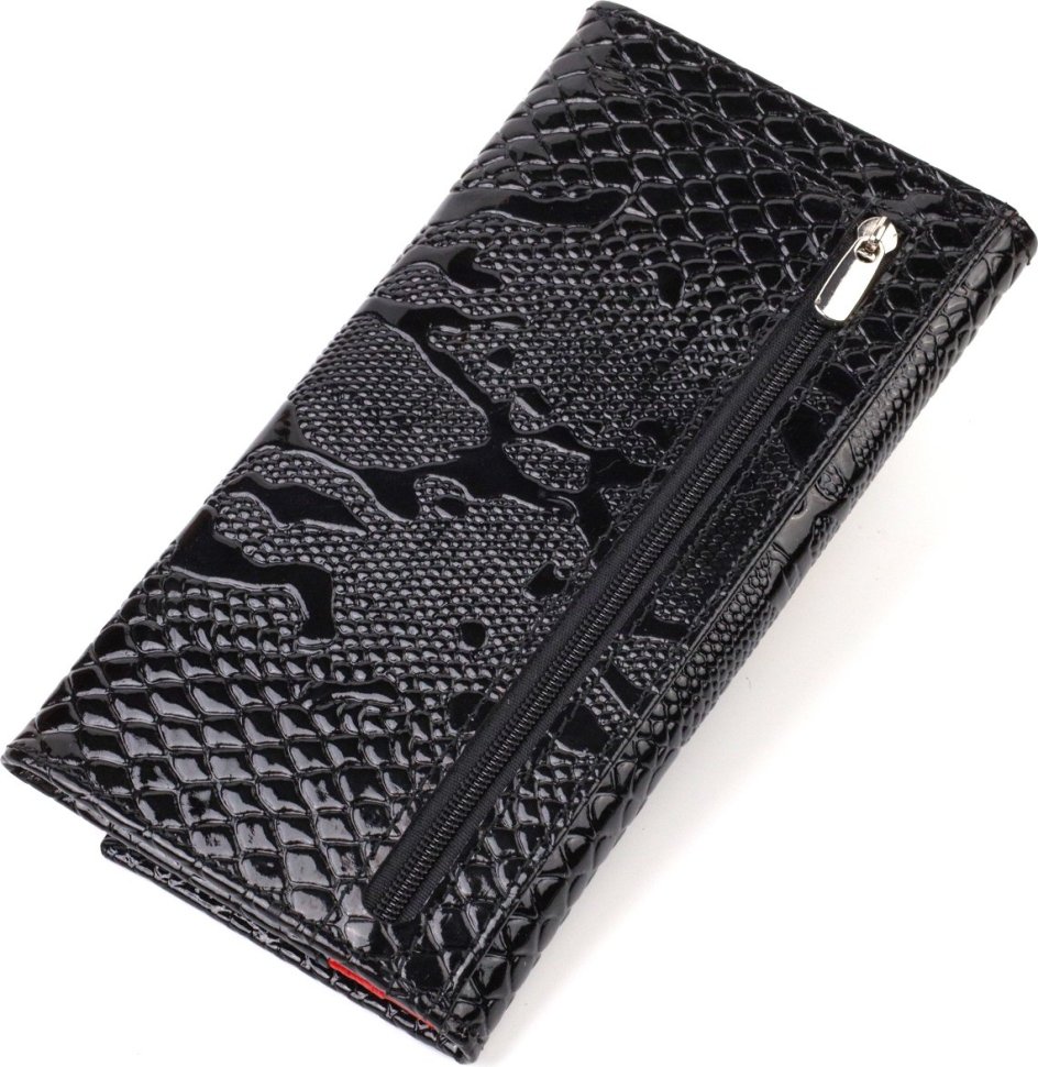 Лакований жіночий гаманець із натуральної шкіри чорно-червоного кольору під рептилію CANPELLINI (2421826)
