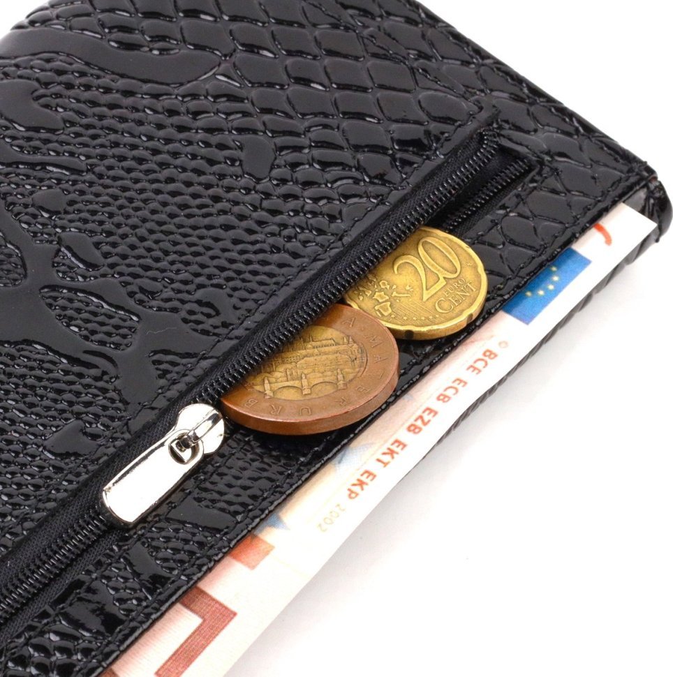 Лакований жіночий гаманець із натуральної шкіри чорно-червоного кольору під рептилію CANPELLINI (2421826)