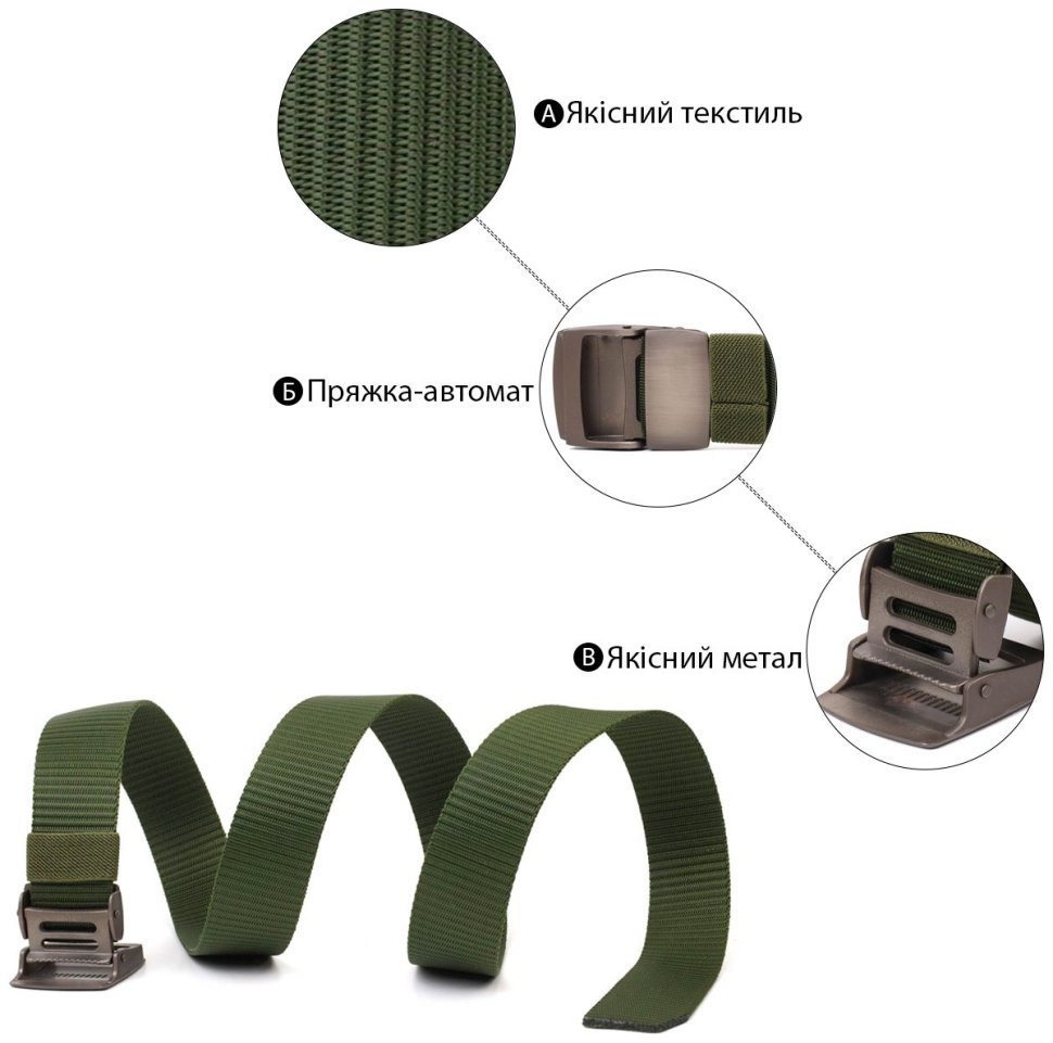 Чоловічий ремінь із зеленого текстилю з металевою пряжкою Vintage (2420595) modnotak фото №10