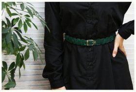 Зеленый бохо-ремень из натуральной кожи с аккуратной пряжкой BlankNote (12850)