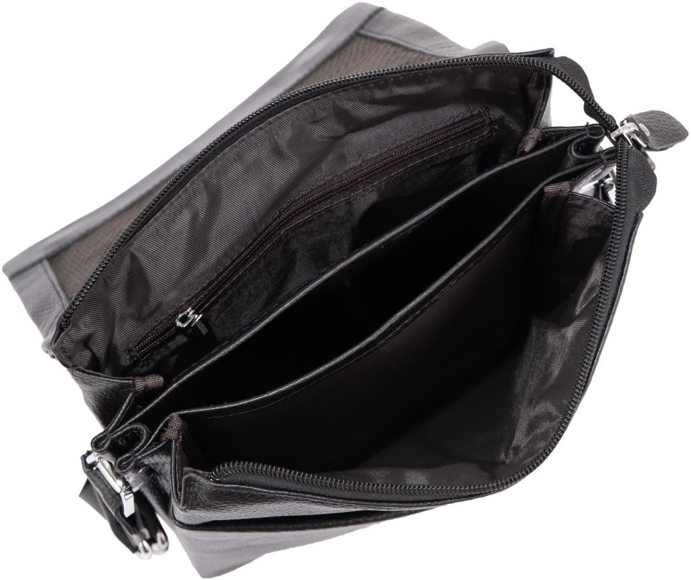 Черная мужская сумка-мессенджер из фактурной кожи с плечевым ремнем Tiding Bag (15767)