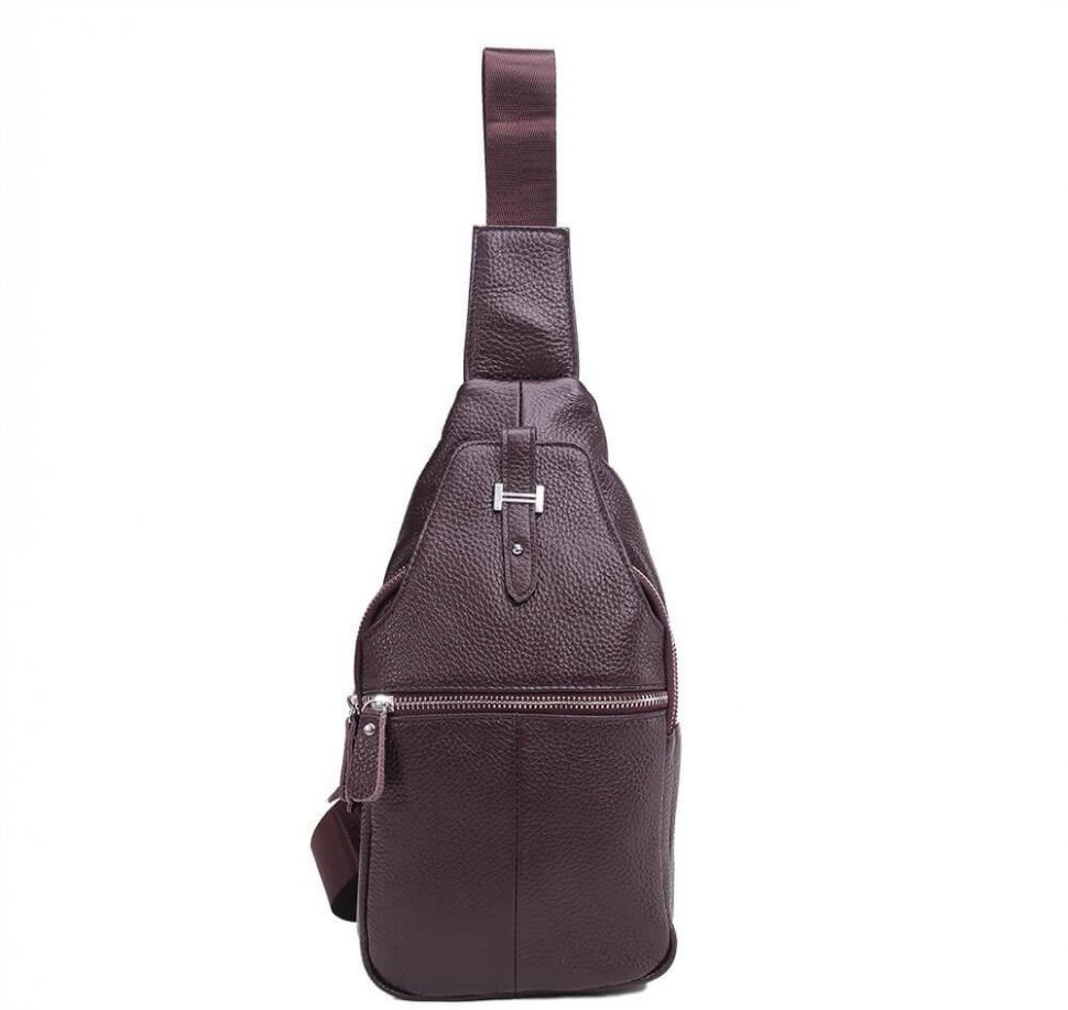 Мужская наплечная сумка-слинг коричневого цвета из натуральной кожи Tiding Bag ( 15923)