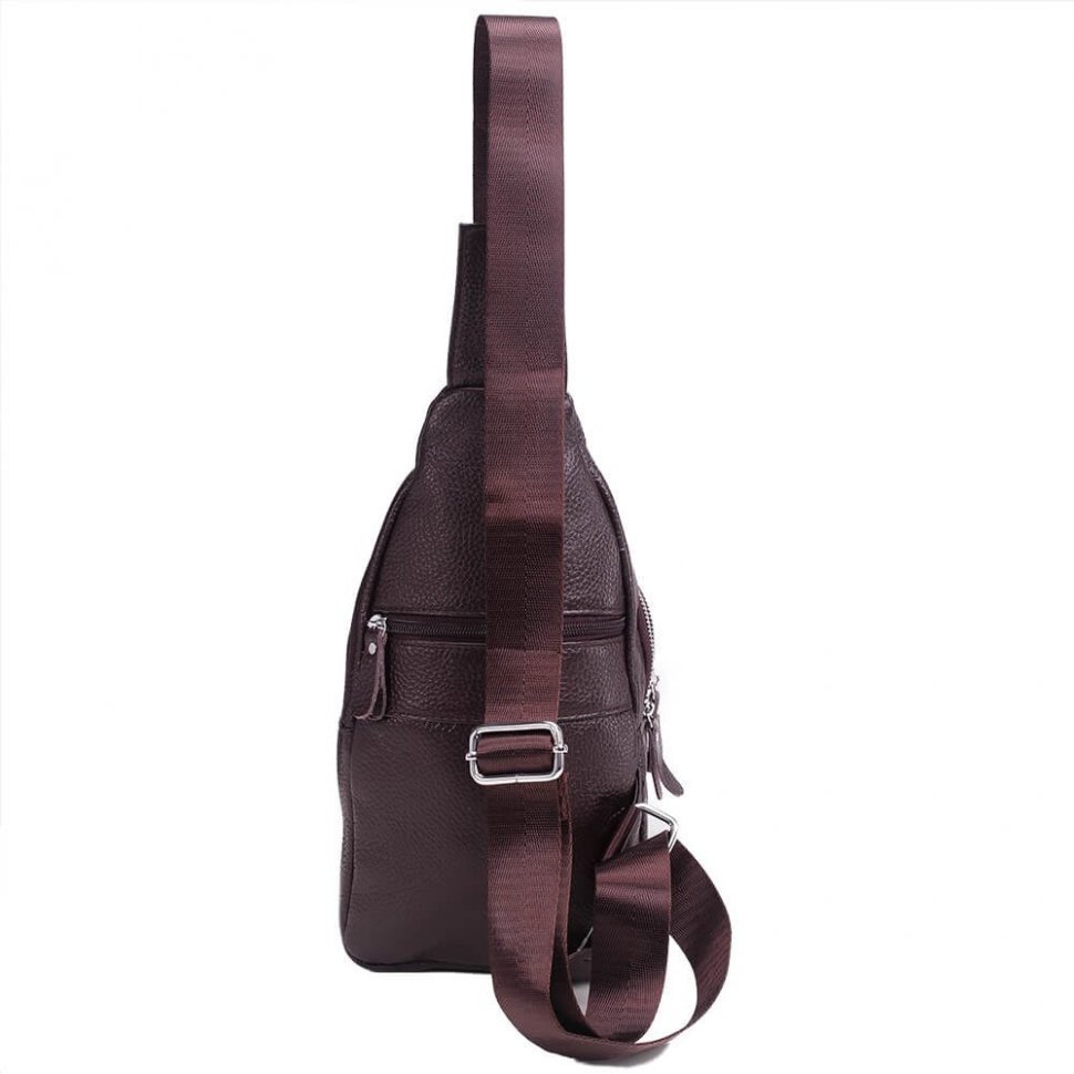 Мужская наплечная сумка-слинг коричневого цвета из натуральной кожи Tiding Bag ( 15923)