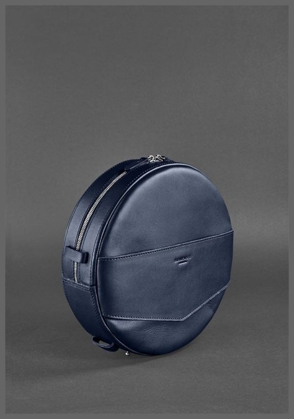 Темно-синяя круглая сумка-рюкзак ручной работы из натуральной кожи BlankNote Maxi (12738)