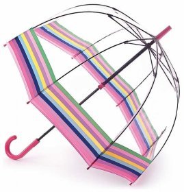 Женский зонт-трость Fulton Birdcage-2 L042 Colour Burst Stripe (механика, прозрачный с разноцветными полосами) 93890