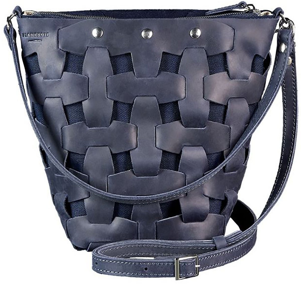 Темно-синяя сумка из винтажной кожи с молниевой застежкой BlankNote Пазл M (12764)