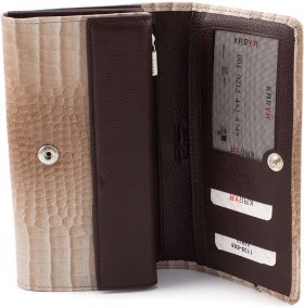 Довгий шкіряний жіночий гаманець бежевого кольору з клапаном KARYA (19979) - 2