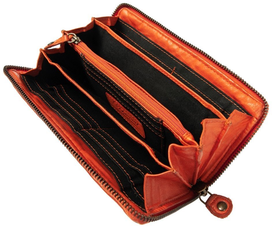 Оригинальный яркий женский кошелек из плетенной кожи оранжевого цвета Ashwood D81 94090 modnotak фото №3