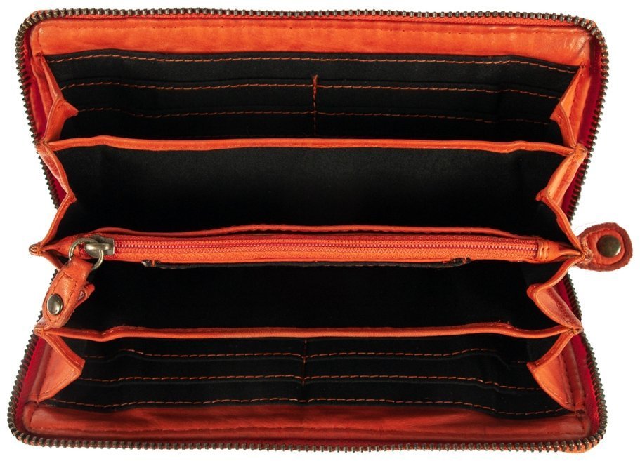 Оригинальный яркий женский кошелек из плетенной кожи оранжевого цвета Ashwood D81 94090 modnotak фото №5