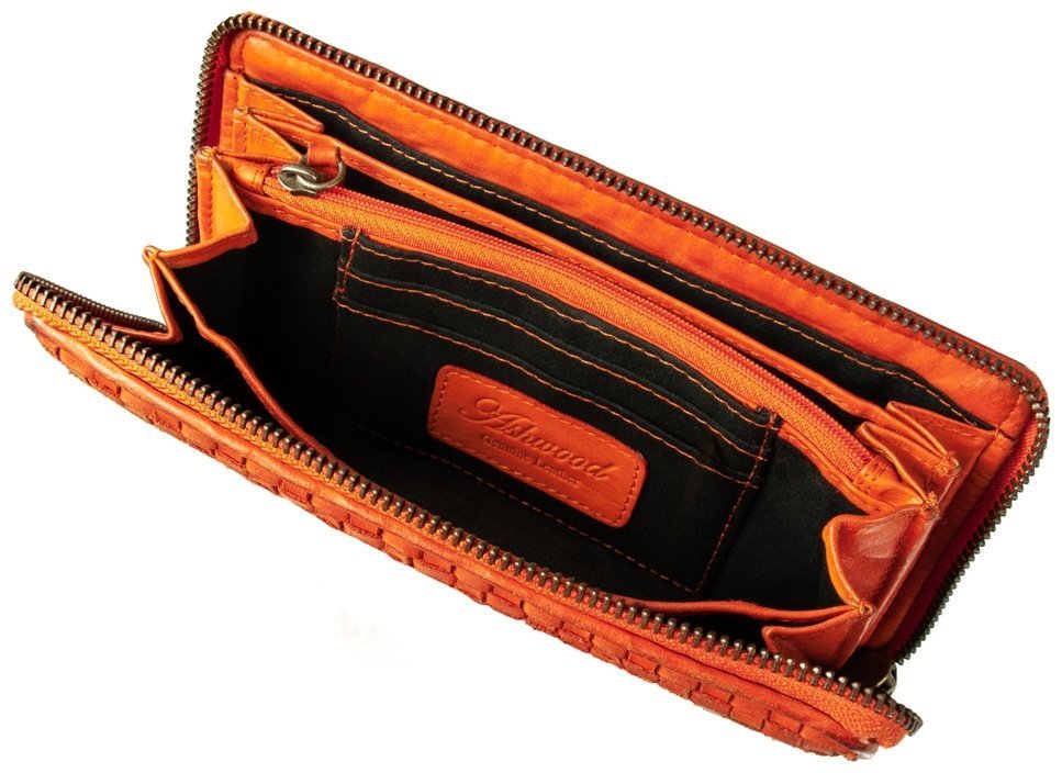 Оригинальный яркий женский кошелек из плетенной кожи оранжевого цвета Ashwood D81 94090 modnotak фото №6
