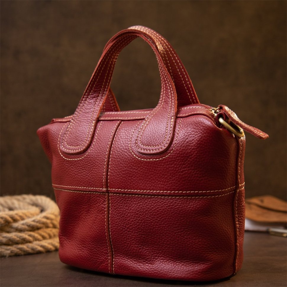 Красная женская сумка на молнии из кожи флотар Vintage (20405)