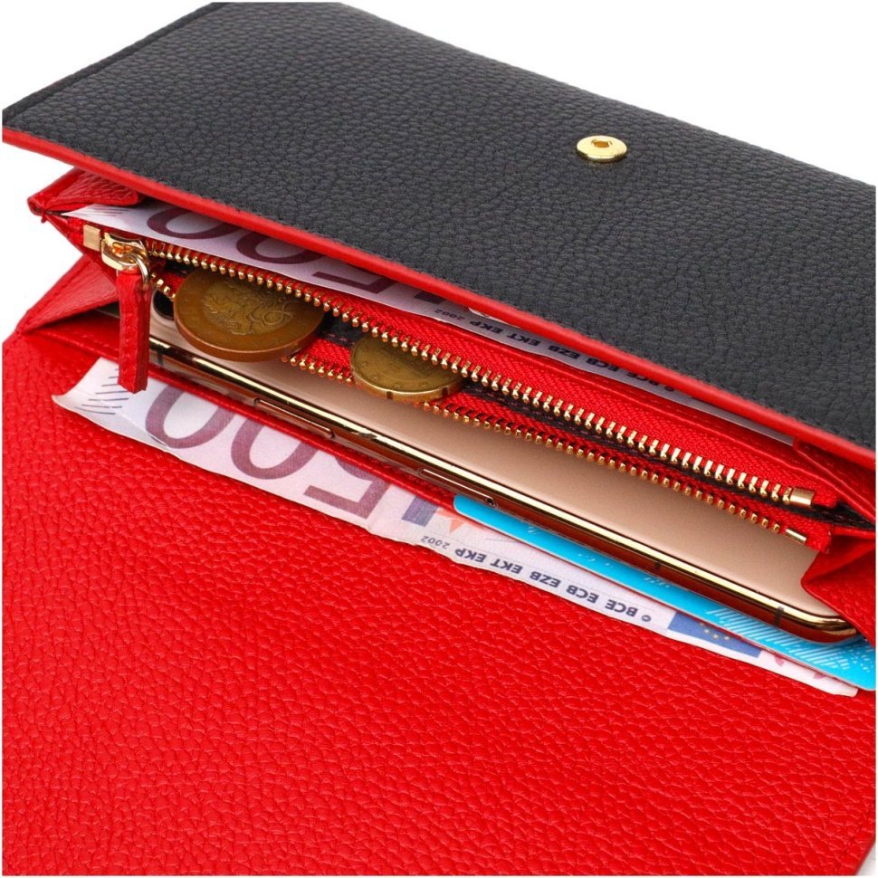 Жіночий місткий гаманець із натуральної шкіри чорно-червоного кольору Tony Bellucci (2421973)