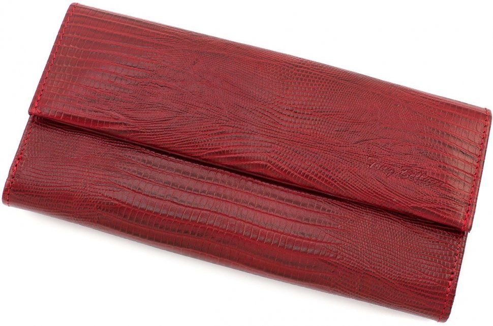 Гарний гаманець червоного кольору зі шкіри з тисненням під змію Tony Bellucci (10816)