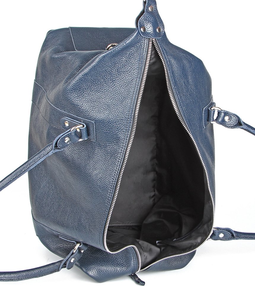 Містка дорожня сумка синього кольору з натуральної шкіри флотар SHVIGEL (00888)