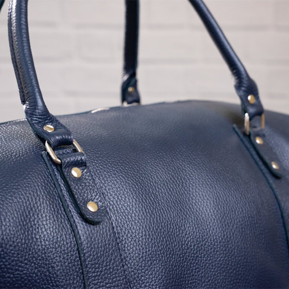 Вместительная дорожная сумка синего цвета из натуральной кожи флотар SHVIGEL (00888)