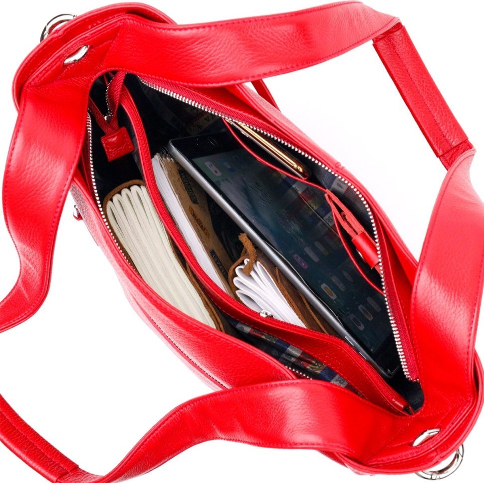 Червона сумка жіноча з натуральної шкіри флотар з довгими ручками KARYA (2420876)