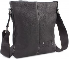 Чорна шкіряна сумка на плече з білою строчкою Leather Collection (11118)
