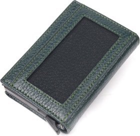 Зелена візитниця з натуральної зернистої шкіри з фіксацією на магніти KARYA (2420976)