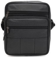 Мужская барсетка из натуральной фактурной кожи Borsa Leather 94690 чёрного цвета