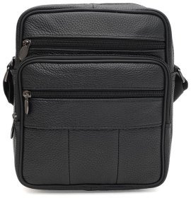Мужская барсетка из натуральной фактурной кожи Borsa Leather 94690 чёрного цвета