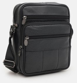 Мужская барсетка из натуральной фактурной кожи Borsa Leather 94690 чёрного цвета