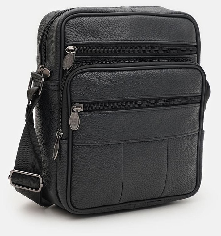 Мужская барсетка из натуральной фактурной кожи Borsa Leather 94690 чёрного цвета modnotak фото №2