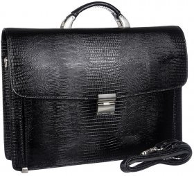 Стильный деловой портфель из фактурной кожи черного цвета Desisan (206-143) - 2